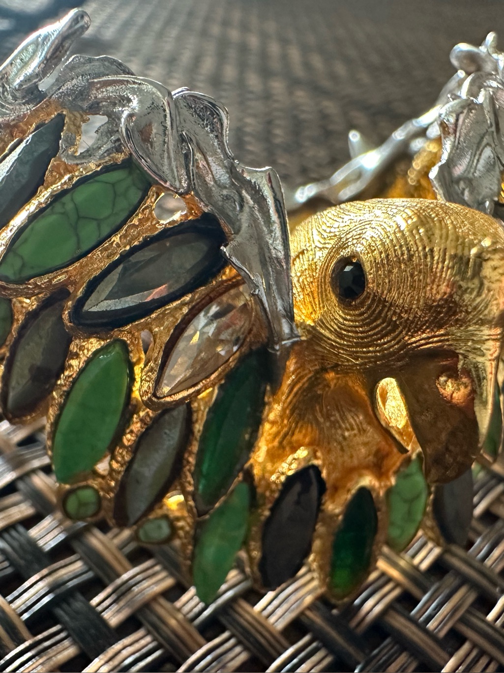 Alexis Bittar Gold-Tone Parrot Wing Bracelet With Green And Gray Enamel